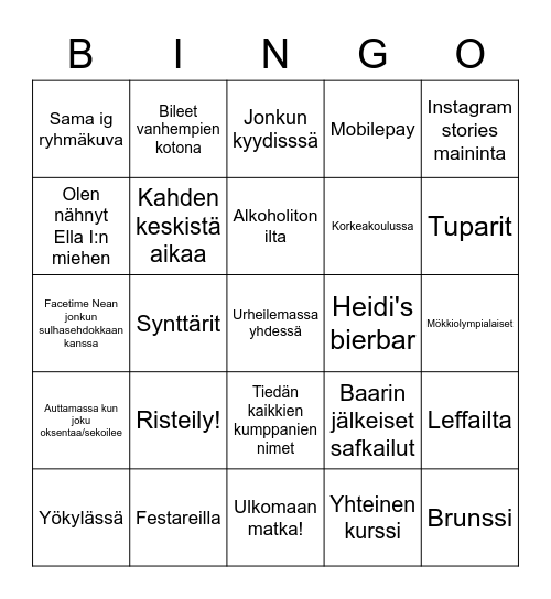 Ragazze Bingo Card