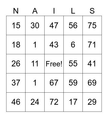PHENOMINAILS Bingo Card