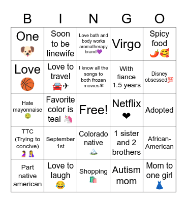 Miranda's Bingo Card