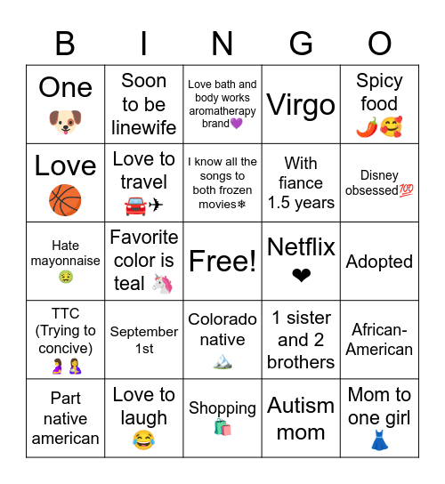 Miranda's Bingo Card