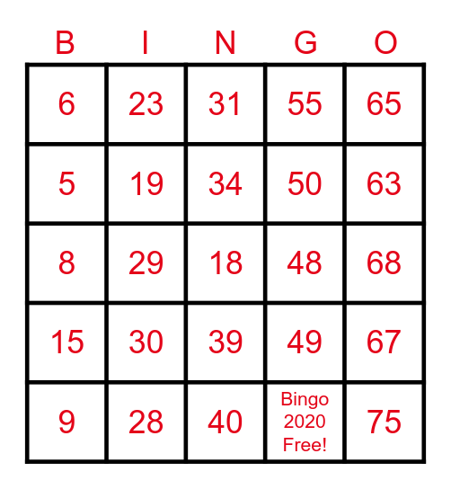 Facebook Friends Lock Down Bingo Card