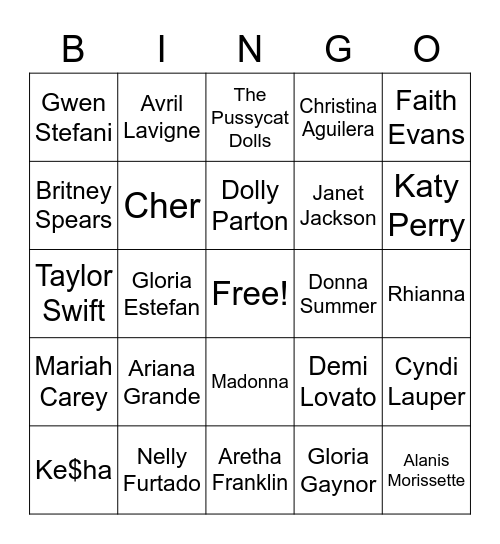 Girl Power Bingo Card