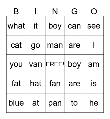 Vocabulary I Bingo Card