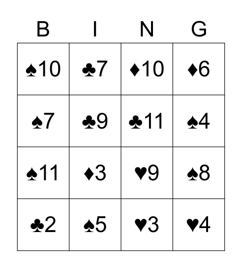 Casino tambalo Bingo Card