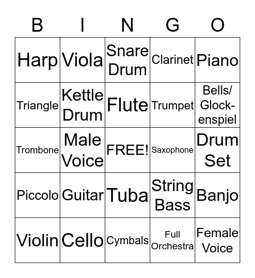 MUSICAL INSTRUMENTS Bingo Card