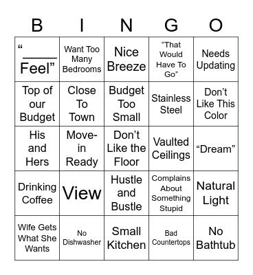 House Hunters Bingo Card