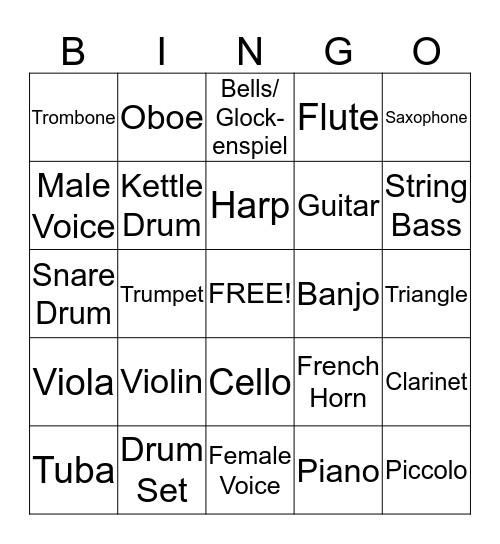 Musical Instruments Bingo Card