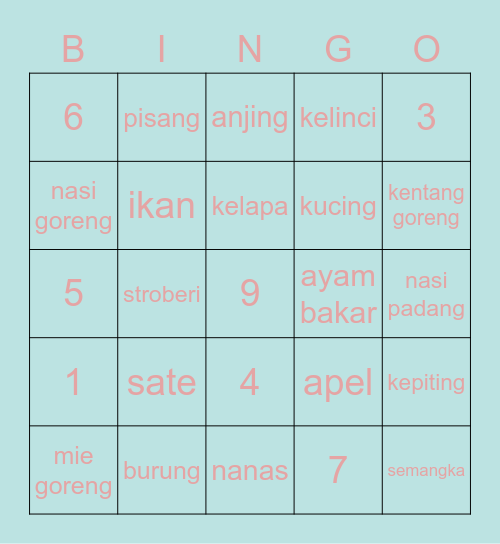 Kesayangan aq Bingo Card