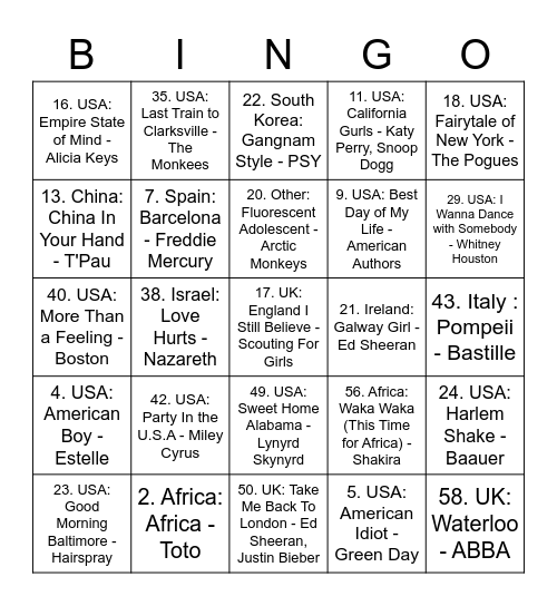 Geography Bingo Card