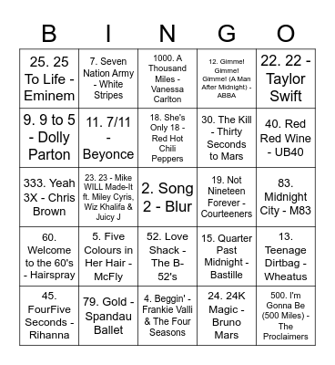 Numbers Bingo Card