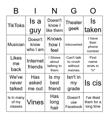 My Crush... Bingo Card