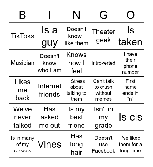 My Crush... Bingo Card