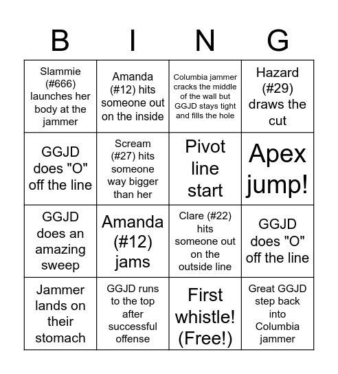 GGJD vs CQSJD 2018 Bingo Card