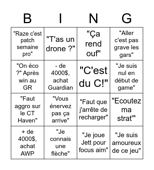 Julien Valorant Bingo Card