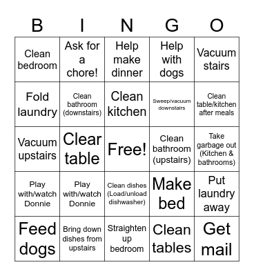 Chore Chart Bingo Card