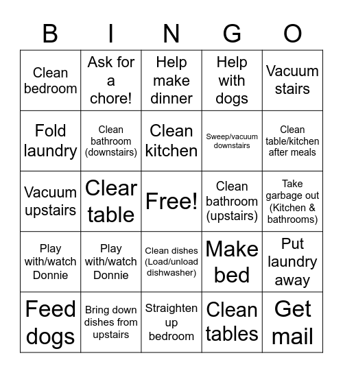 Chore Chart Bingo Card