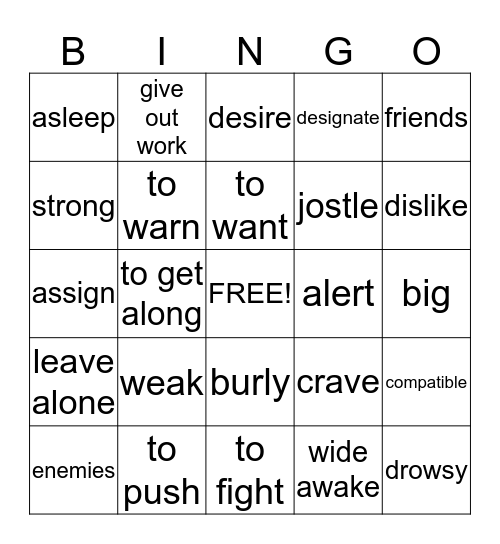 Word of the Week Bingo Card