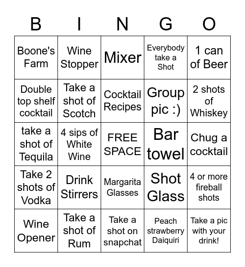 Quarantine Cocktail Bingo Card