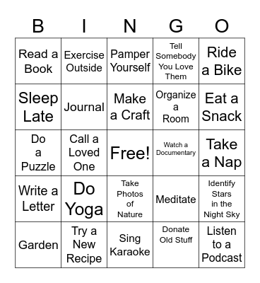 Covid-19 Challenge Bingo Card