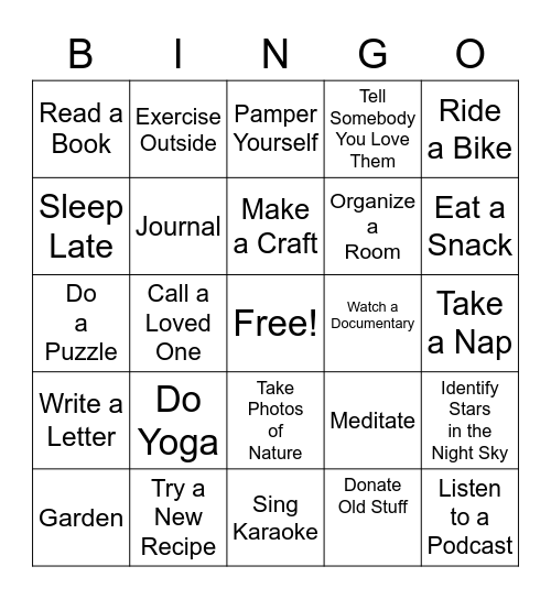 Covid-19 Challenge Bingo Card