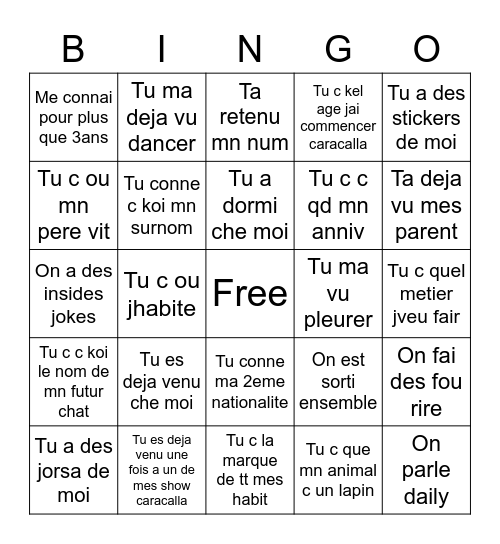 Talia’s Bingo Card