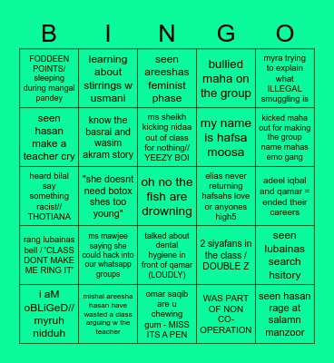 the realist 9T bingo Card