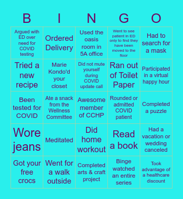 CCHP COVID Bingo Card