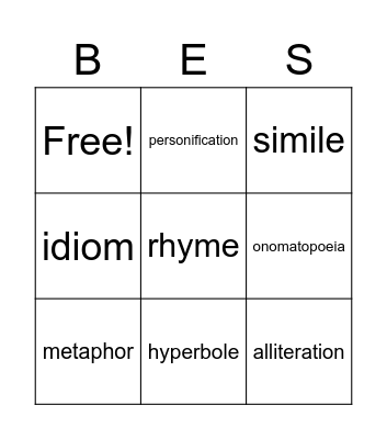 Figurative Language BINGO Card