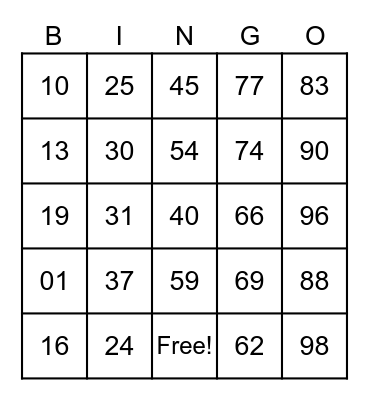 Lockdown Family bingo Card