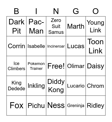 Super Smash Bros. Bingo Card