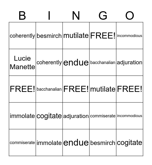 Vocabulary #8 Bingo Card