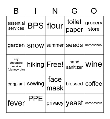 Pandemic Bingo Card