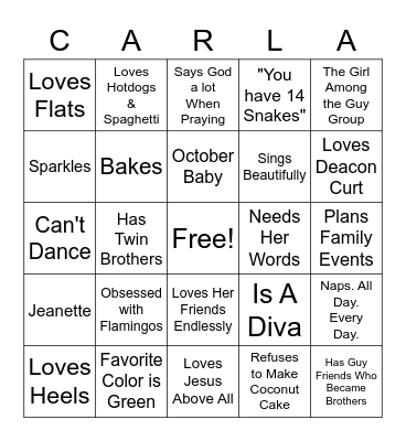 Are You Carla Bingo Card