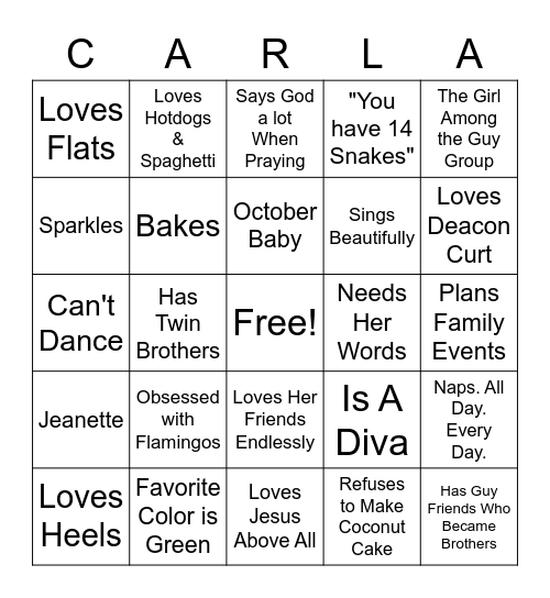 Are You Carla Bingo Card