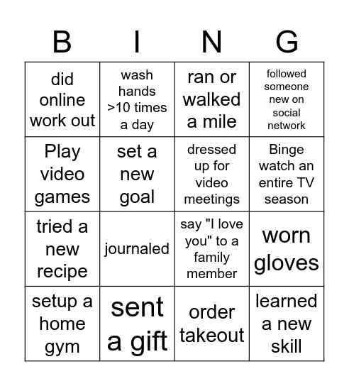 Coronavirus Bingo Card