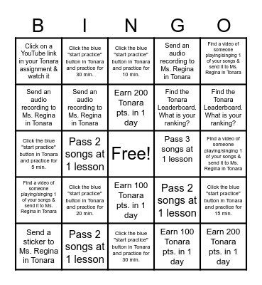 Music Bingo Card