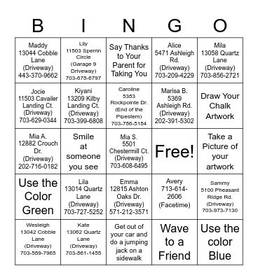 54017 Chalk Walk Bingo Card