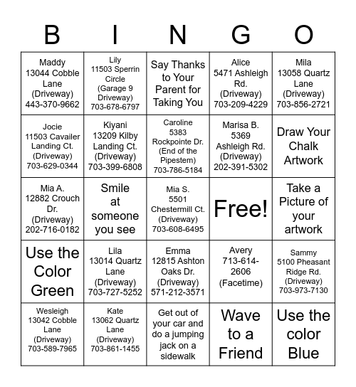 54017 Chalk Walk Bingo Card