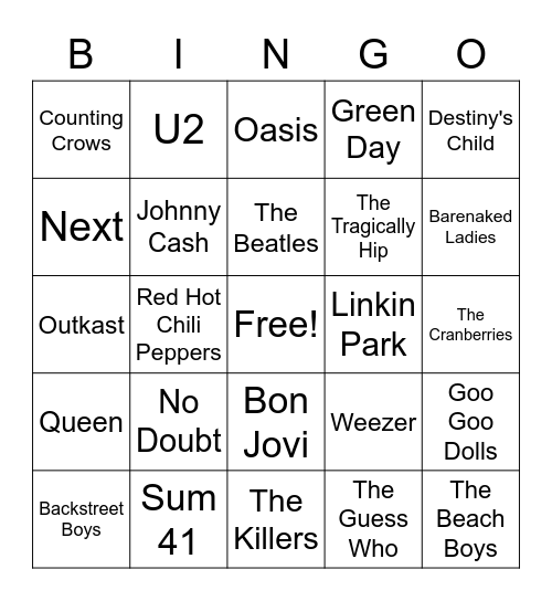 MUSIC BINGO Card