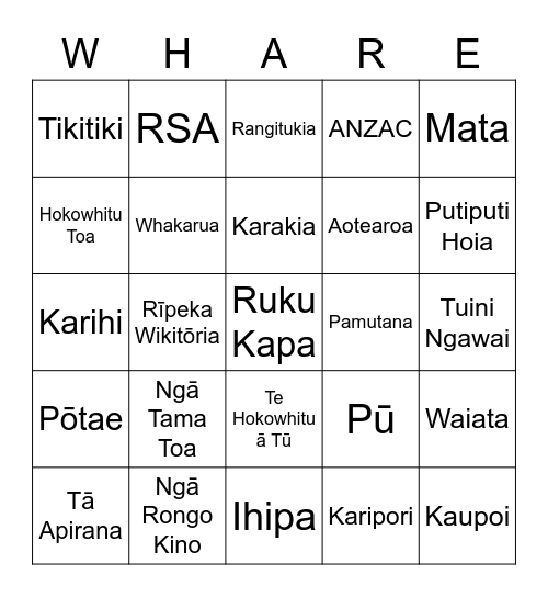 28 Hokowhitu-ā-Tū Bingo Card