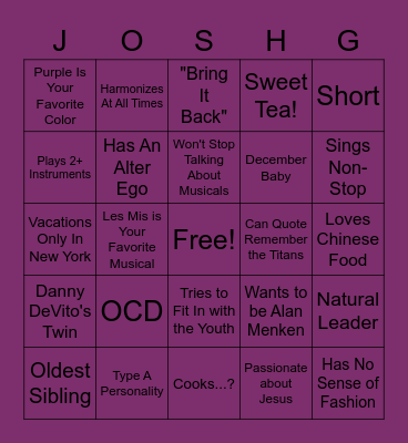 Are You Josh Bingo Card