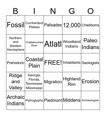 Alabama History Ch. 1 Review Bingo Card