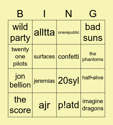 nine's music bing Bingo Card