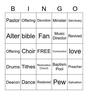 Church Bingo Card