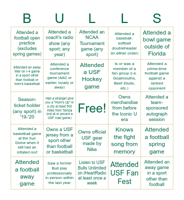 USF sports bingo Card