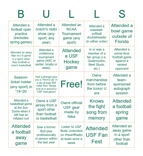 USF sports bingo Card