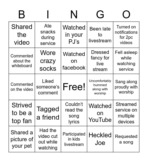 Livestream Bingo Card