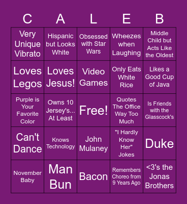 Are You Caleb Bingo Card