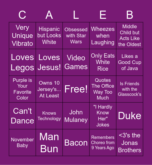 Are You Caleb Bingo Card