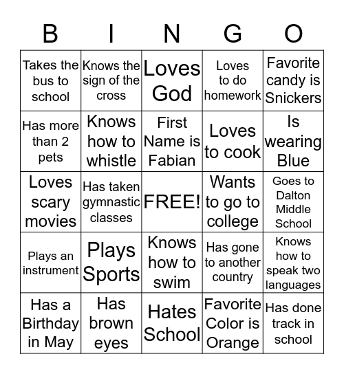 Untitled Bingo Card